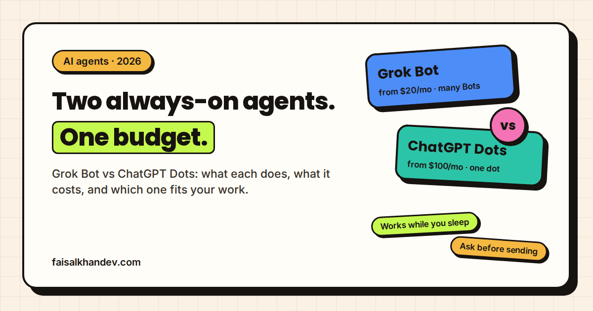 Grok Bot vs ChatGPT Dots: two always-on AI agents with their own cloud computers, compared