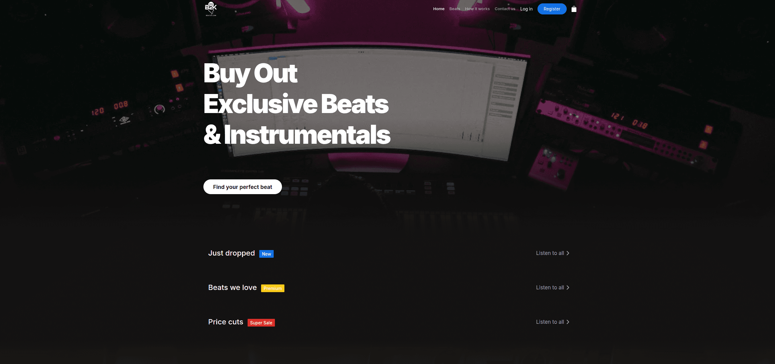 Beat2K Studio beat marketplace storefront screenshot