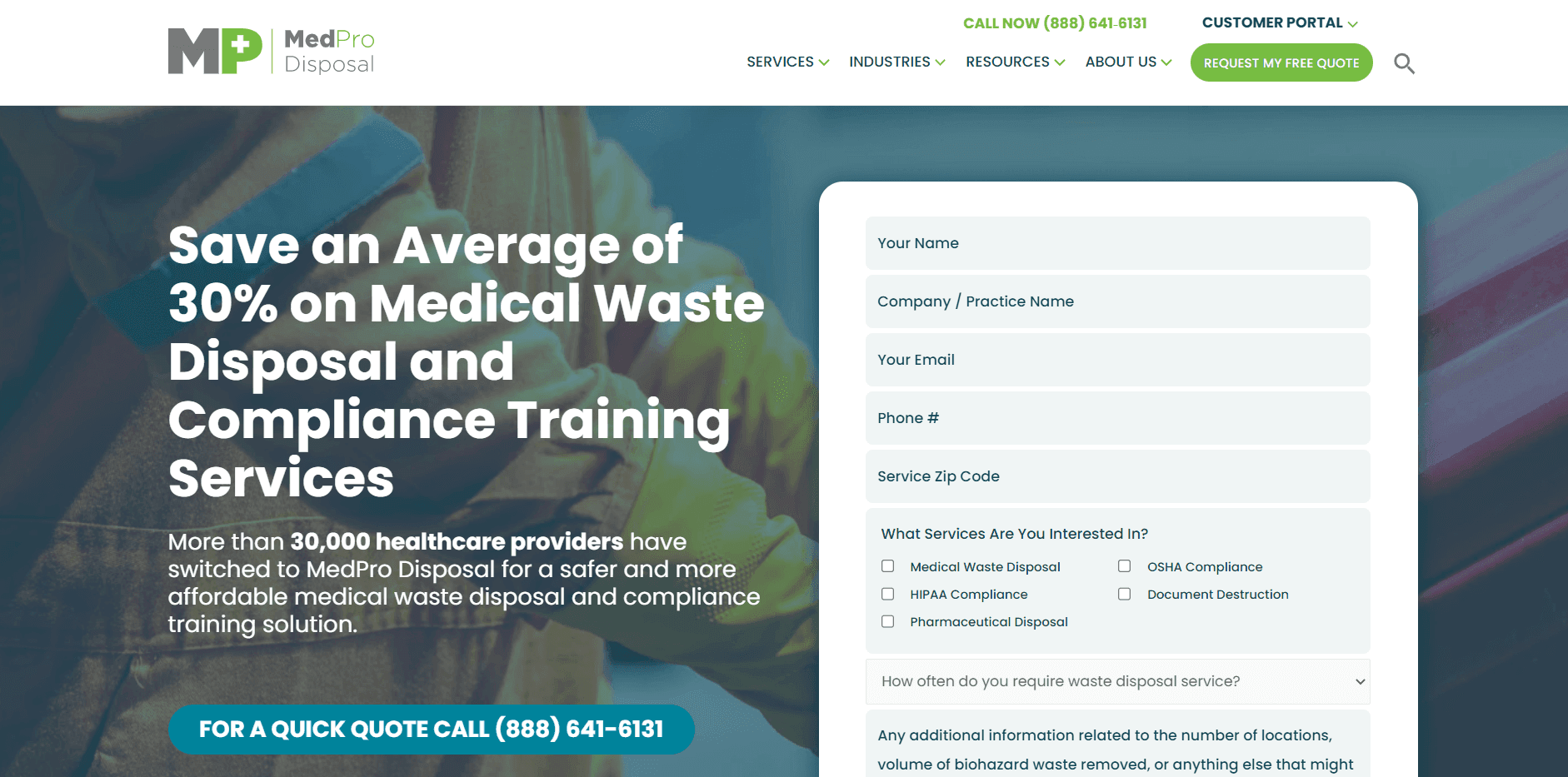 Med Pro Disposal website screenshot